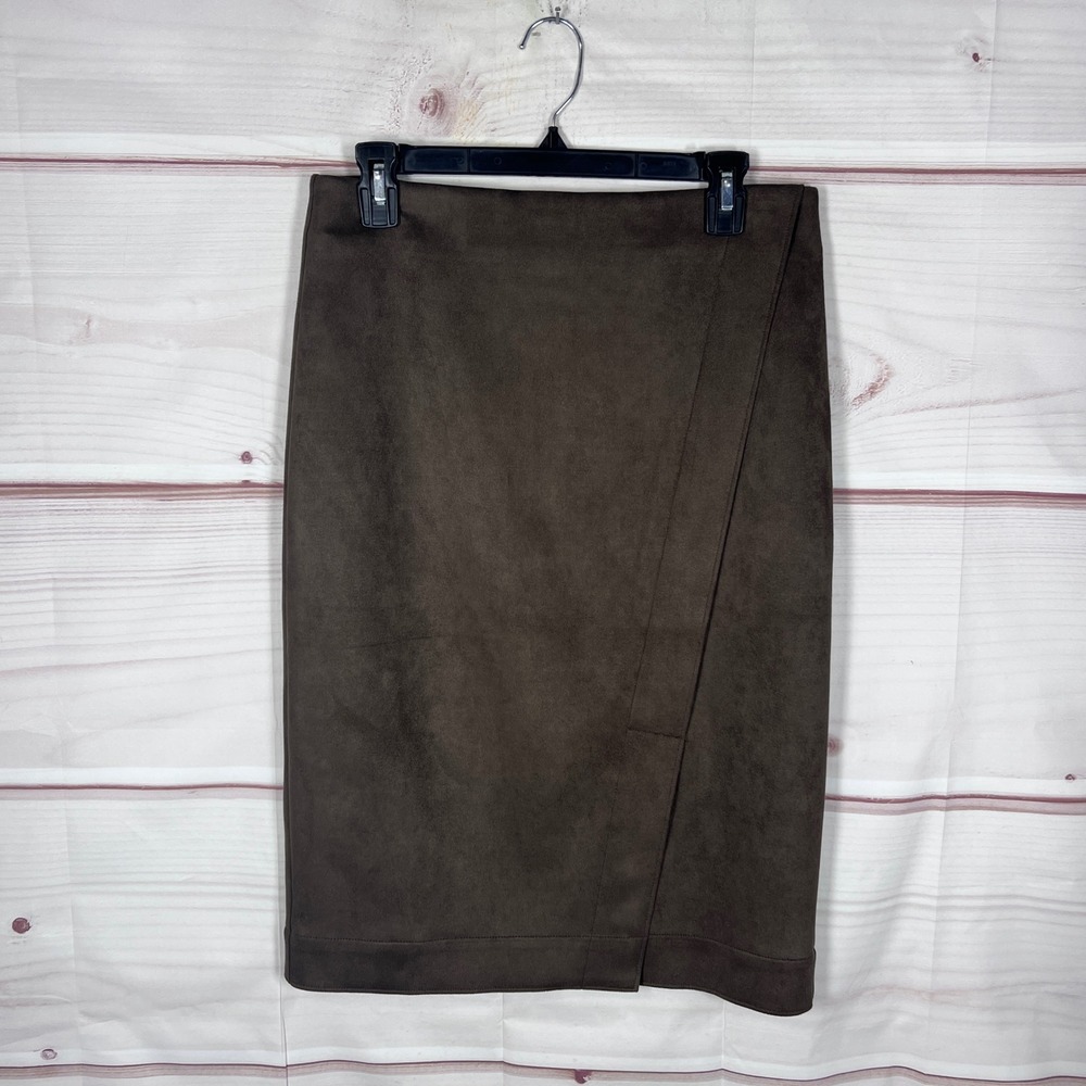 Ann Taylor Skirt Women 8 Brown Faux Suede Pencil Wrap Front Midi Office Wear